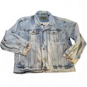Vtg 80s Casual Pointe Distressed Jean Denim Jacket Button Sz XL Light Wash Retro
